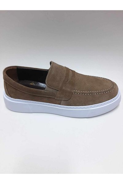 OVATTO Genuine Leather Suede Mink Color Loafer Casual Laceless Light White Sole Summer Men's Shoes