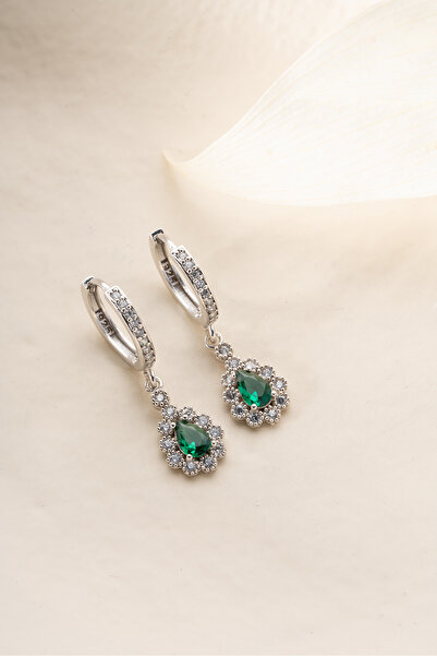 Silvano Jewelry 925 Ayar Gümüş Zümrüt Yeşil Damla Küpe