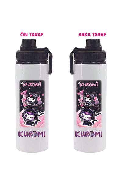 DKDZ SHOP Kuromiii Printed Metal Water Bottle Black 850ml.-049