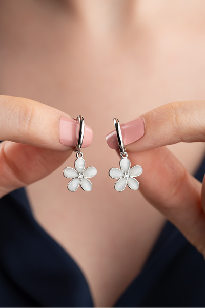 Silvano Jewelry 925 Ayar Gümüş Sedefli Çiçek Küpe