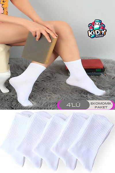 kidy Unisex Plain College White Cotton Socks Set