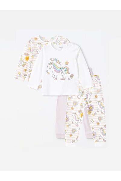 LC Waikiki Bisiklet Yaka Uzun Kollu Baskılı Kız Bebek Pijama Takımı 2'li