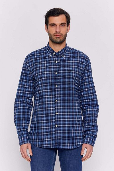 Galvanni Men's Navy Blue Shirt - Lukciri Navy Multi Checked