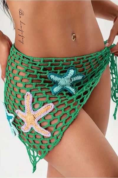 pistore Green Starfish Lace Pareo Hand Knitted Fabric