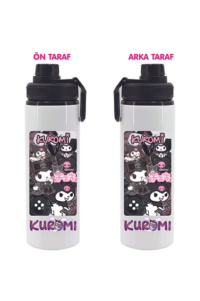DKDZ SHOP Kuromiii Printed Metal Water Bottle Black 850ml.-060