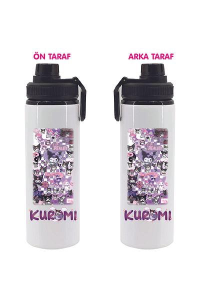DKDZ SHOP Kuromi Printed 850ml Black Metal Water Bottle -058