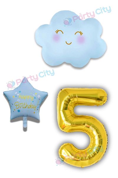 Party City Set de mini baloane Gilti de 5 ani - Baloane din folie cu nori albastri și stele