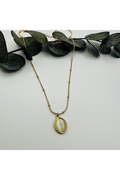 stainless steell 316L Çelik Kabartma Sedefli Geometrik Gold Minimal Kolye