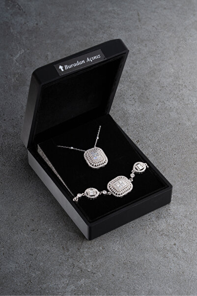 Silvano Jewelry 925 Ayar Gümüş Işıklı Kutuda Baget Bileklik Kolye