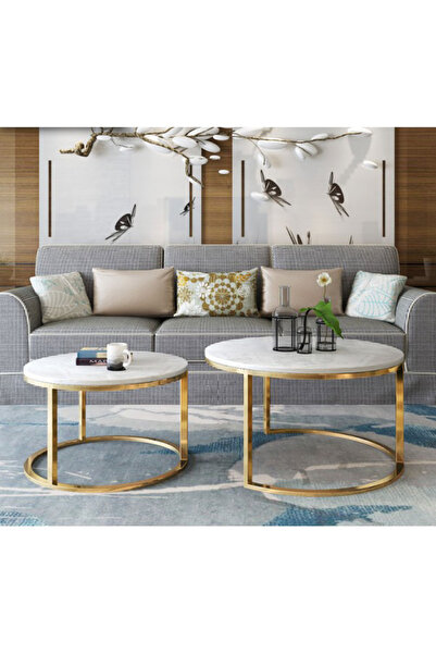 SAHABA 2-piece gold coffee table set with white marble top