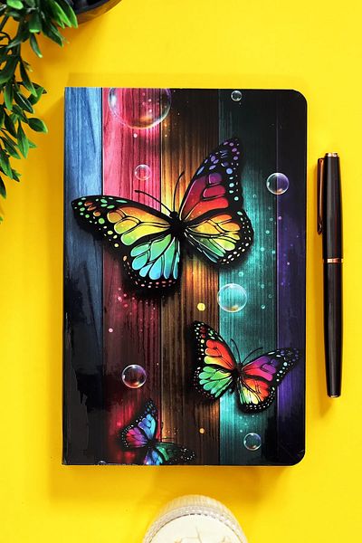 inkglo Butterfly Pattern Striped Notebook Hard Cover 96 Sheets Colorful Diary School Office Notebook