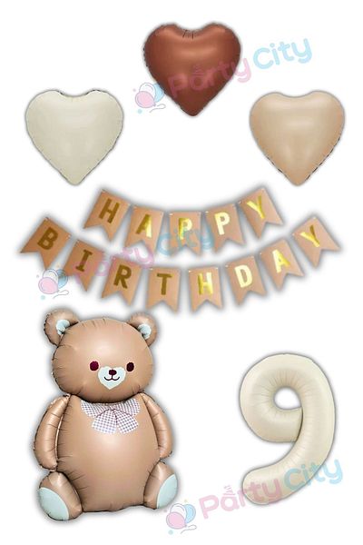 Party City 9 Year Old Birthday Celebration Set with Bow Tie - Big Bear Balloon Theme