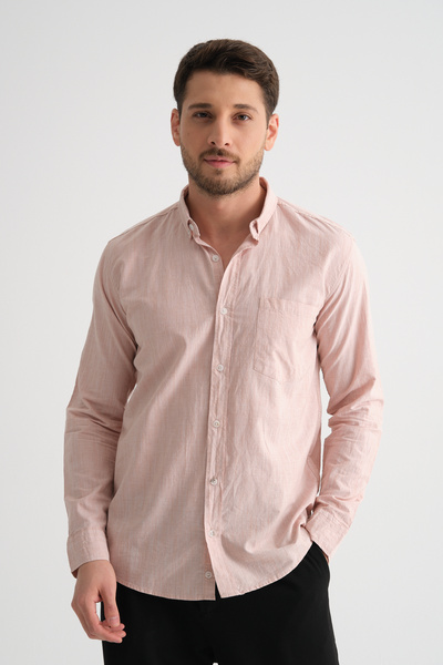 Klothy Men's Long Sleeve Single Pocket Regular Fit Cotton Shirt 2635