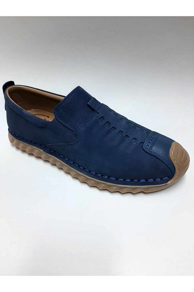 Luis Figo Lui̇s Fi̇go Genuine Leather Laceless Navy Blue Color Nubuck Summer Men's Shoes
