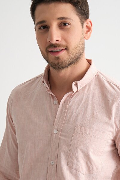 Klothy Men's Long Sleeve Single Pocket Regular Fit Cotton Shirt 2635