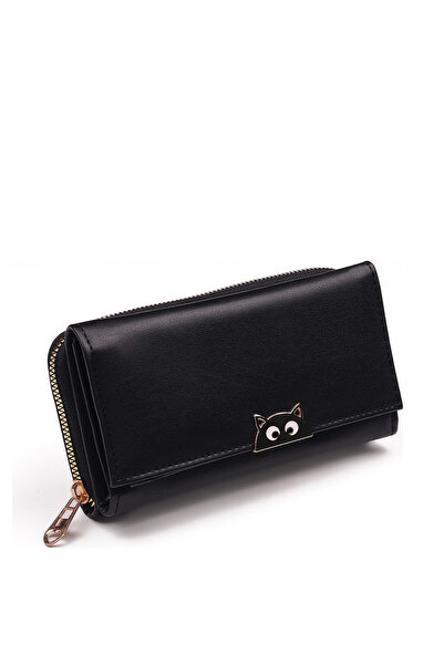 MILANOFOX Black Large Size Cat Useful Women's Wallet Coin Compartment Card Ho...