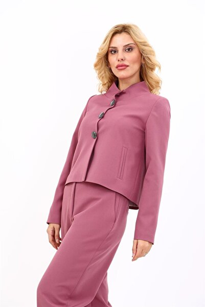 ÖNDER ÖZSOY Oval Dik Yaka Kısa Ceket-Rose