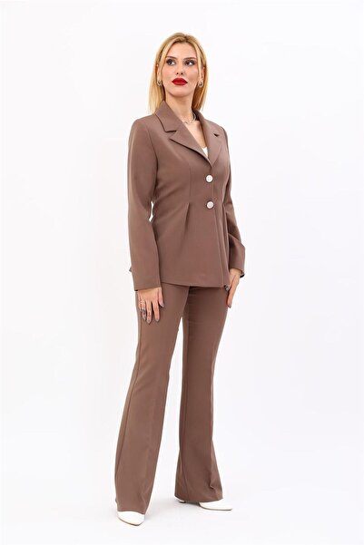 ÖNDER ÖZSOY Yonca Ceket & İspanyol Paça Pantolon Takım-Kahve