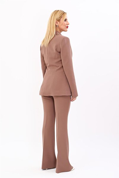 ÖNDER ÖZSOY Men's Lapel Single Button Classic Jacket & Flared Trousers-Brown