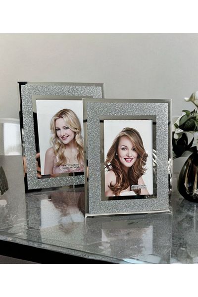 PEKİBU Set of 2 Silver Glitter Mirrored Frames