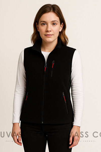 SUVASS CO Kadın Siyah Çok Cepli Polar Yelek