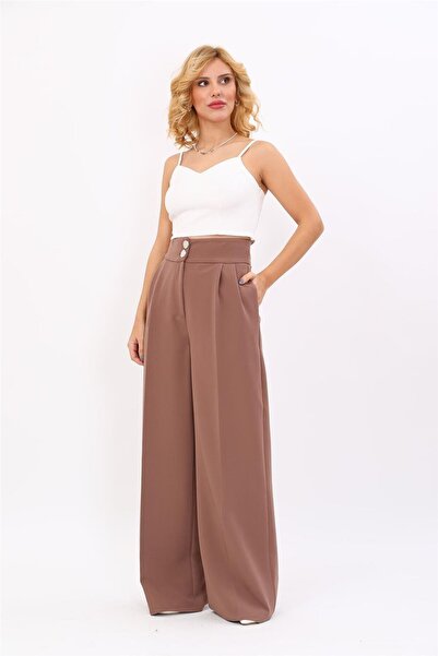 ÖNDER ÖZSOY Korsaj Kemer Yüksek Bel Palazzo Pantolon-Kahve