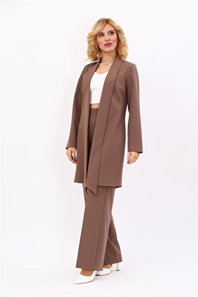 Shawl Collar Long Jacket & Wide Leg Pants