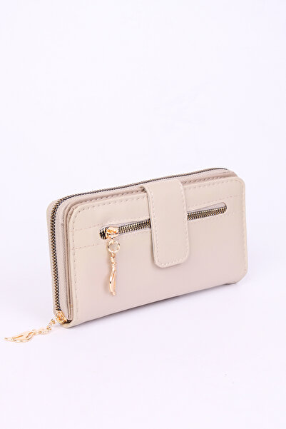 MILANOFOX Bej Büyük Boy Çıtçıt Kapamalı Kartlık Fermuarlı Bozuk Para Bölmeli ...