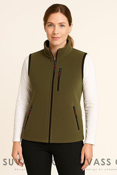 SUVASS CO Kadın Haki Çok Cepli Polar Yelek