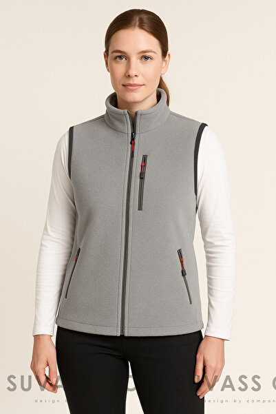 SUVASS CO Kadın Gri Çok Cepli Polar Yelek