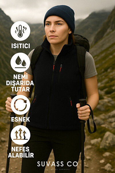 SUVASS CO Kadın Gri Çok Cepli Polar Yelek