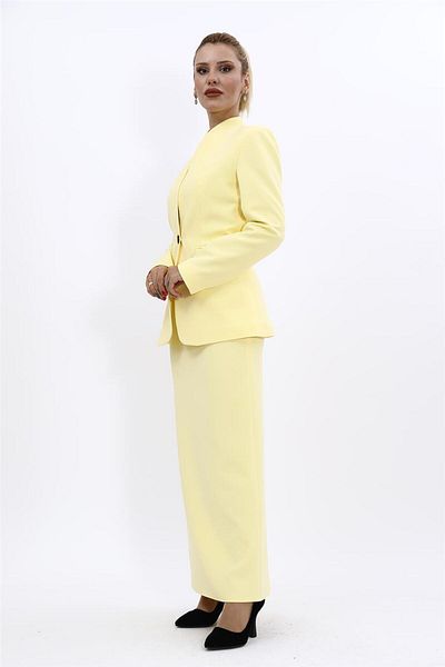 ÖNDER ÖZSOY Plus Size - Collarless Jacket & Long Pencil Skirt Set-Yellow