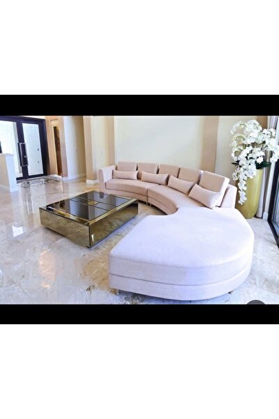 LUXURY VİLLA Gold & Füme Aynalı Tekerlekli Orta Sehpa 100x100 Yükseklik 30cm