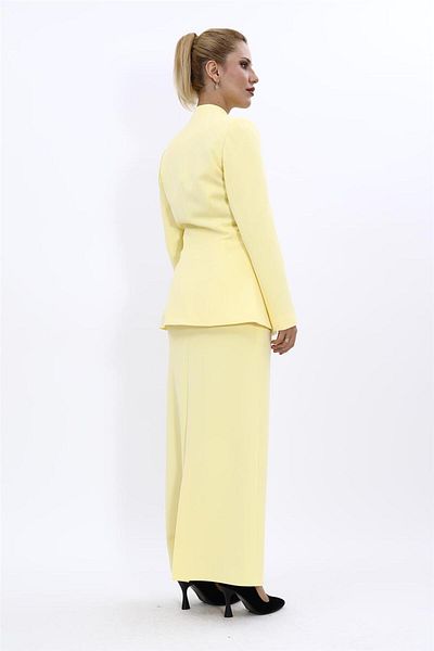 ÖNDER ÖZSOY Plus Size - Collarless Jacket & Long Pencil Skirt Set-Yellow