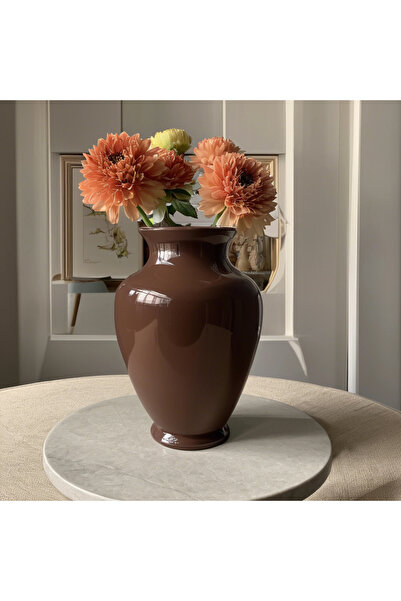 Lui Tasarım Kahverengi Cam Büyük Vazo İskandinav Tarz Cam XL Boy 31 Cm Linda Vazo