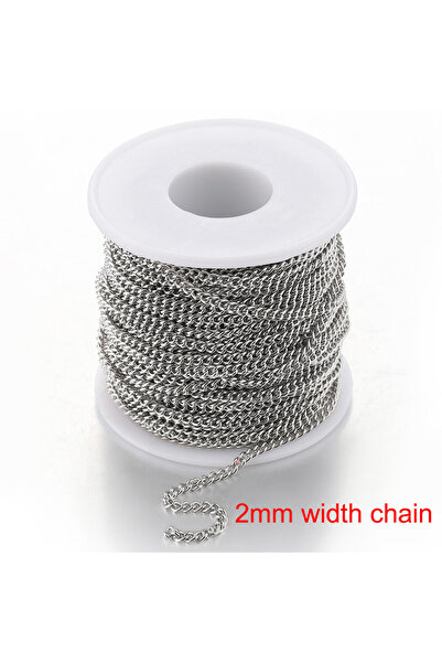 Choice1 سلسلة قلادة من الفولاذ المقاوم للصدأ بسمك 2 مم، 2 متر/مجموعة، لا تتلا...