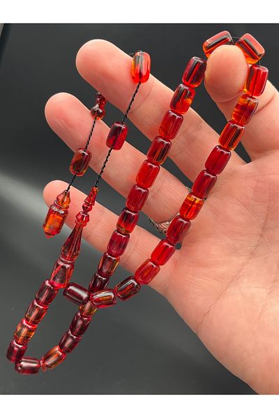 BCF Koleksiyon Red Orange Tone Fire Amber Capsule Cut Rosary 38 cm Ak 320230 . 190425