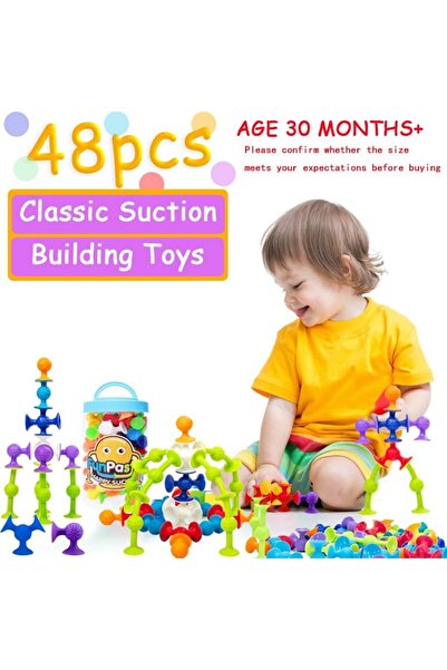 Arabest 48pcs Suction Cup Soft Rubber Building Blocks Toy,With Handles are Designed,Colorful,Gift for Kids