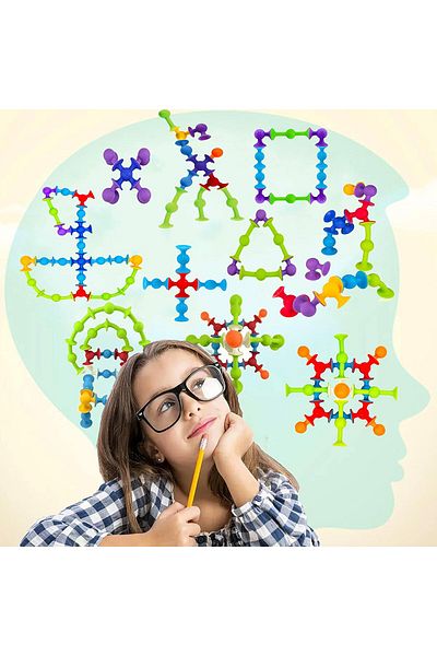 COOYA 48pcs Suction Cup Soft Rubber Building Blocks Toy,With Handles are Designed,Colorful,Gift for Kids