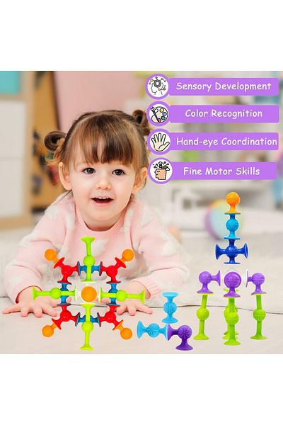 COOYA 48pcs Suction Cup Soft Rubber Building Blocks Toy,With Handles are Designed,Colorful,Gift for Kids