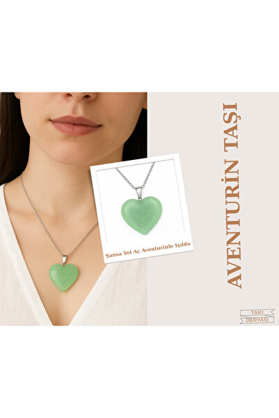 TAKI DERYASI قلادة افينتورين الخضراء على شكل قلب هدية خاصة للتوازن الروحي والحظ