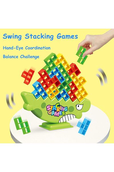COOYA Dinosaur Stacking Game,64PCS Balance Tower Blocks,Fun Family Party Game for Kids Adults