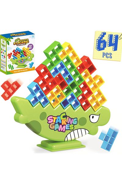 COOYA Dinosaur Stacking Game,64PCS Balance Tower Blocks,Fun Family Party Game for Kids Adults