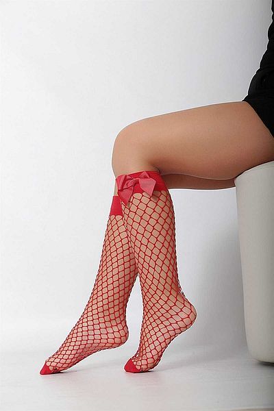MCM GROUP Red Mesh Knee-Length Girls' Socks with Bow