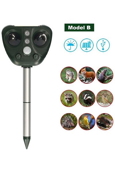 Generic KKmoon Solar Powered Ultrasonic Animal Scarer Black/Silver