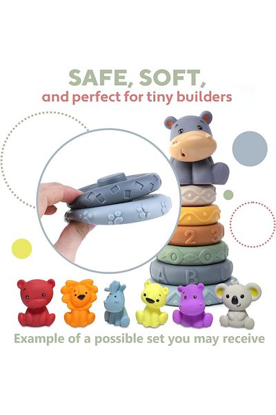 COOYA Baby Building Blocks Stacking Toys, Safe Silicone, Fruit and Letter Rings, Suitable for Babies