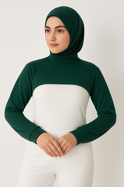 mirach Verde pădure guler stand guler gât mâneci bumbac pieptănat guler pentru gât hijab pentru femei verde smarald