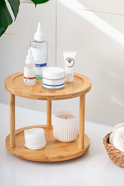 Mirilliahome 360 Bamboo Presentation Organizer με περιστρεφόμενη βάση-2 επιπέδων Spice Rack Organizer Stand