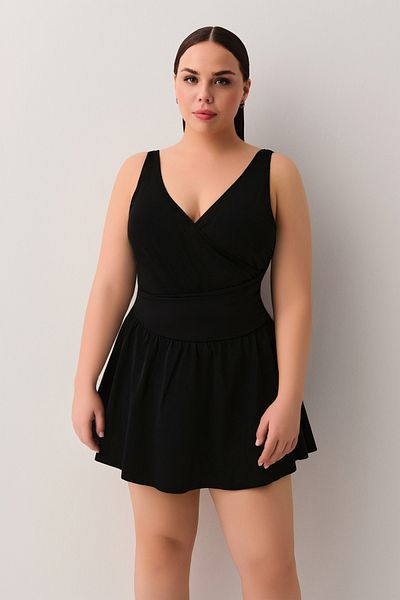 SUWEN Double Breasted Skirted Corseted Recovery Swimsuit