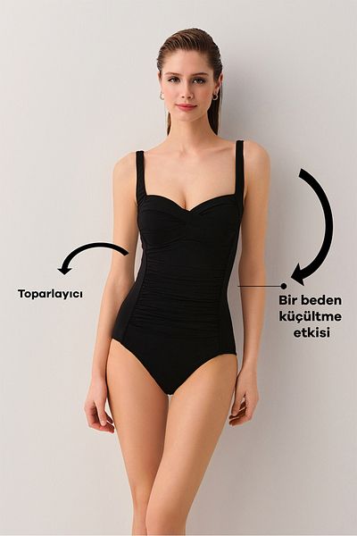 SUWEN Corseted Recovery Swimsuit with Draped Front